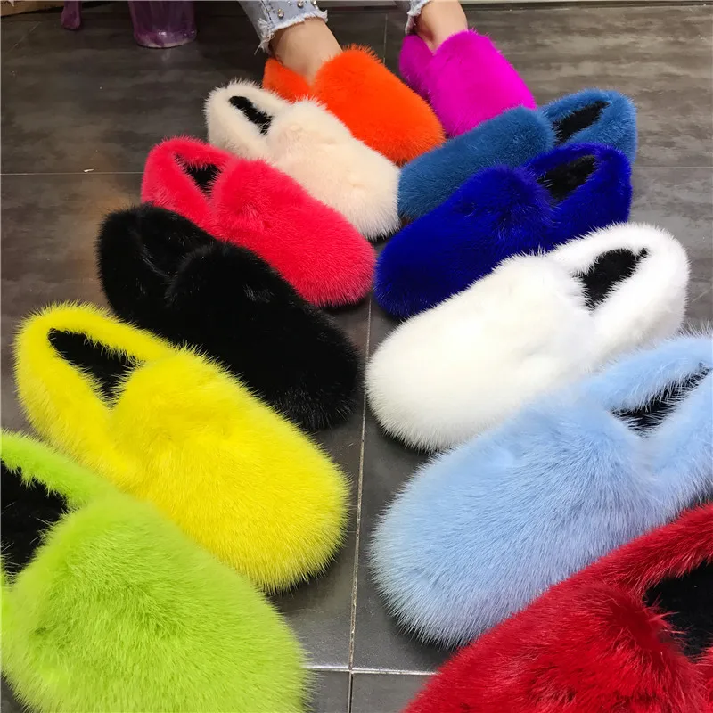 2026 Nuovo Reale Pelliccia di Visone Donne Appartamenti Mocassini Inverno Scarpe Calde Fuori Mocassini Espadrillas Signore Suola Spessa Scarpe di Pelliccia Piatto 6