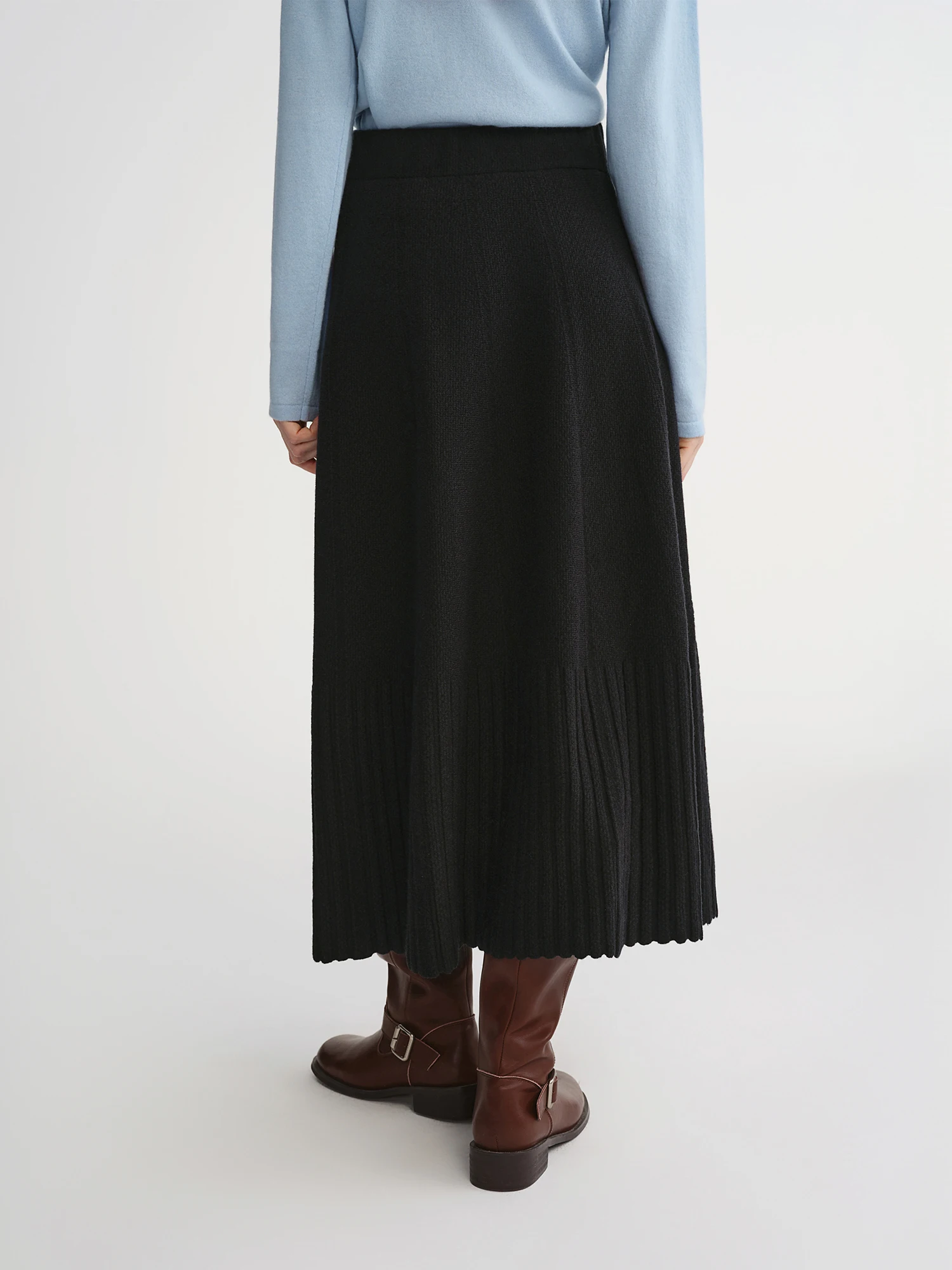 DUSHU Gonna da donna in organo taglie forti: elegante gonna ombrello a pieghe a vita alta nera per l'inverno 2025, nuove gonne di arrivo 4