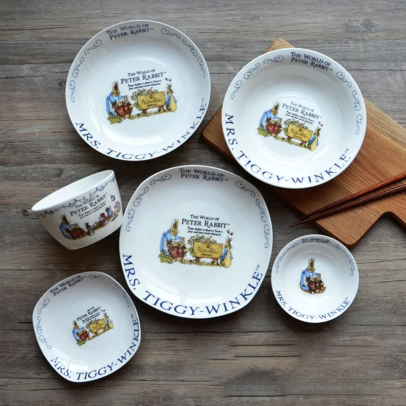 American pastorale Cartoon Rabbit Dinner Set piatti e piatti dipinto Bone China Cake Dessert piatto piatto in ceramica stoviglie per la casa 1