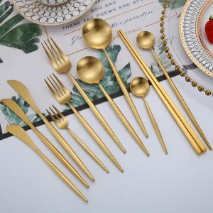 Set di posate in oro forchette coltelli cucchiai Set di stoviglie in acciaio inossidabile 18/10 1 pezzo forchetta cucchiaio coltello bacchette Set Dropshipping 1