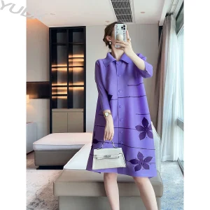 Miyake Abito Risvolto Color Blocking Cardigan con perline Temperamento Elegante Allentato di grandi dimensioni 2025 Gonna lunga a pieghe da donna autunno 1