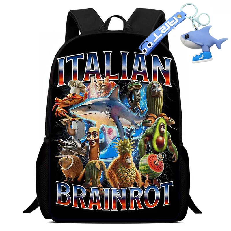 Divertente zaino da scuola italiano Brainrot Borsa da scuola impermeabile di grande capacità Elementare Tung Saur Shark per regalo per il ritorno a scuola del bambino 4