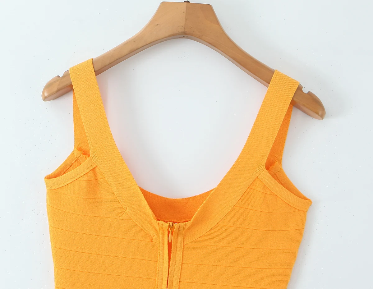 2025 Mini abito sexy con scollo a O lavorato a maglia da donna con cerniera posteriore pacchetto fianchi abiti corti dal carro armato abito attillato arancione rosa 6