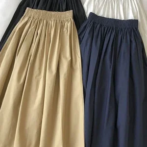 2025 NUOVA gonna lunga bianca da donna a vita alta a-line al ginocchio tasche alla moda gonne eleganti casual a pieghe per l'autunno 1