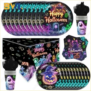 Set di stoviglie per feste di Halloween piatti per feste Festive tovaglioli tovaglia stoviglie usa e getta 10/12 ospiti decorazione di Halloween 1