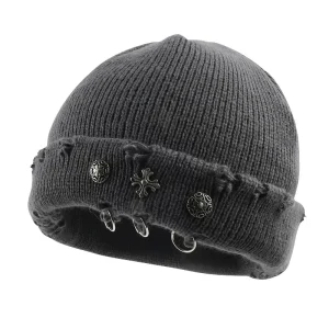 Cappello di lana traforato con anello incrociato retrò hip-hop da strada per donna, cappello in pelle di melone lavorato a maglia yuppie, cappello freddo per uomo 1