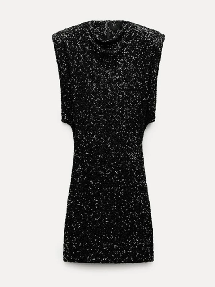 2024 di Nuovo Modo di Paillettes Mini Vestito per Le Donne Elegante O-Collo Fly Sleeve Lucido Abito Corto Femminile Chic Club Evening Party Abiti 6