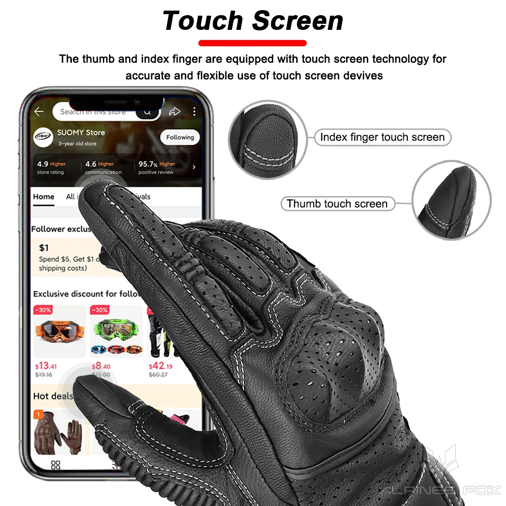 Guanti da moto in pelle vintage marrone da uomo Certificazione CE Moto da equitazione Touch Screen Motocross Moto Racing Biker Guanto XXL 4