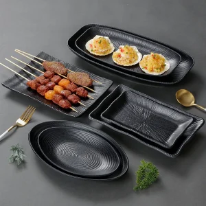 1PC Piatto di Melamina Nero Canteen Posate di Plastica Addensata Piatti Da Pranzo Non Frangibile Barbecue Piatto di Sushi Accessori Da Cucina 1