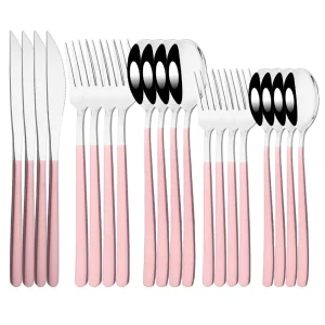 20 pezzi Set di stoviglie in argento rosa coltello da Dessert forchetta cucchiaio posate Set di posate da cucina in acciaio inossidabile 304 1