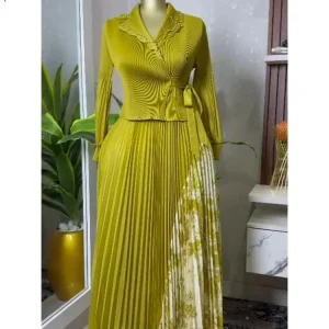 EGRM 2025 Primavera Nuovo Abito a pieghe a trapezio elegante Colletto del vestito Stile medio-lungo Vita che abbraccia la gonna pieghevole da donna dimagrante 6G5972 1