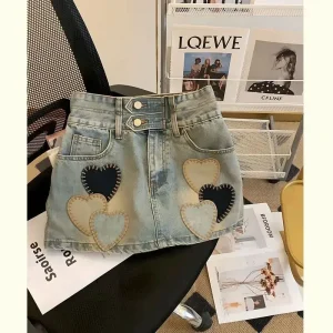 2025 Estate Nuova moda coreana Patchwork Vita alta Gonna a trapezio Tendenza femminile Tasca sexy Denim Gonna corta Abbigliamento donna Gonne 1