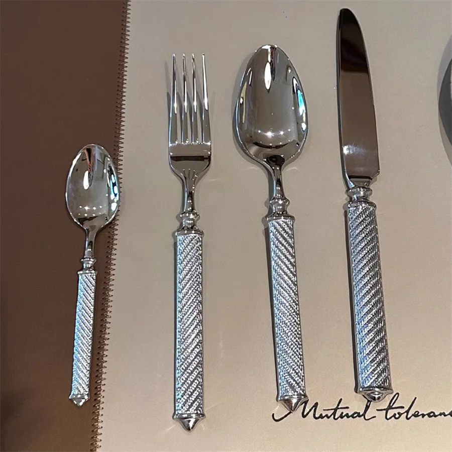 Silver Luxury Fashion Cutlery Set 18/10 Stainless Steel Creativity Gift Roman Column Flatware 304 Drop Shipping 2