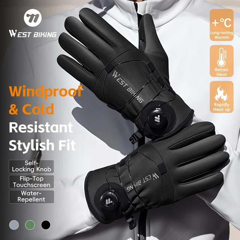 WEST BIKING Guanti da bicicletta autobloccanti invernali Guanti da ciclismo termici caldi con dita intere Guanti sportivi con chiusura a torsione touchscreen 2