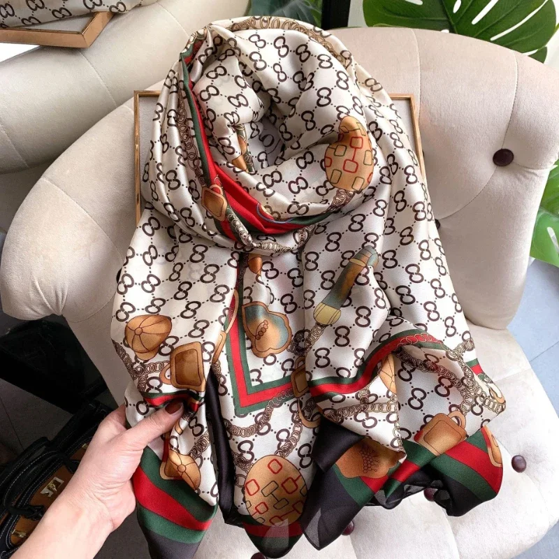 90 × 180 cm Estate Nuova Moda Simulazione Sciarpa di Seta Versatile Sottile Sciarpe di Seta di Gelso Scialle da Donna di Grande Nome Protezione Solare 3