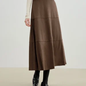 ZIQIAO Petite Size 2025 Gonna longuette a trapezio con pannelli vintage da donna Gonna lunga con orlo diviso retrò Elegante vita alta Autunno Inverno 1