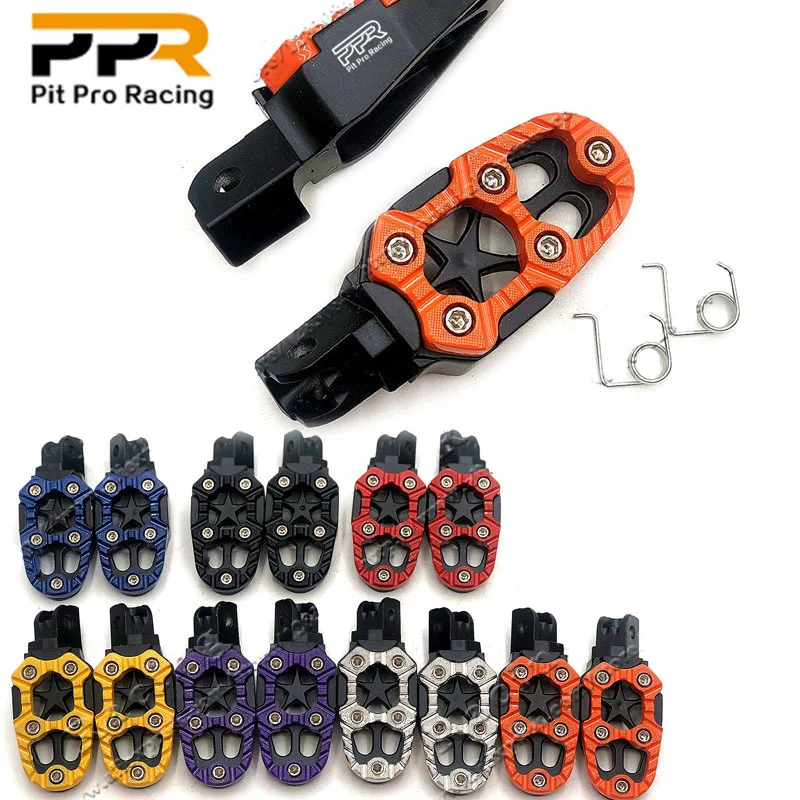 1 paio di pedali pedane universali per moto in metallo da 8 mm con molla per Dirt Pit Bike 1