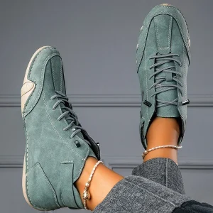 Stivali nudi da donna in pelle Design alla moda con lacci Scarpe comode con suola morbida Attività quotidiane Scarpe alte da viaggio per passeggiate 1