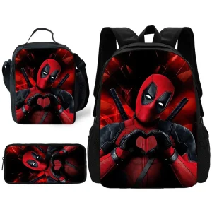 Zaino per bambini Cartoon Deadpools S-Super Heroes con borse per il pranzo, borse per matite, borse per la scuola per ragazzi e ragazze, miglior regalo 1