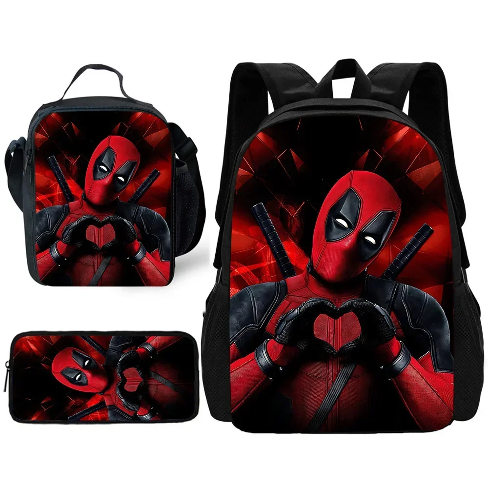 Zaino per bambini Cartoon Deadpools S-Super Heroes con borse per il pranzo, borse per matite, borse per la scuola per ragazzi e ragazze, miglior regalo 1