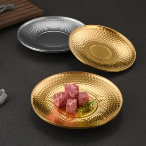 Hammer 304 disco in acciaio inox barbecue commerciale negozio piatto poco profondo dorato Snack dessert torta piatto 1