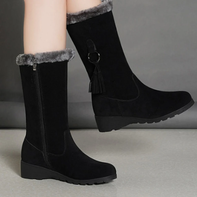 BCEBYL Autunno e Inverno Moda Nuovo Casual Plus Velluto Caldo Punta Rotonda Cerniera Tinta Unita Comodi Stivaletti da Donna 4