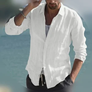 Camicia cardigan monopetto con risvolto a maniche lunghe casual retrò da uomo 1