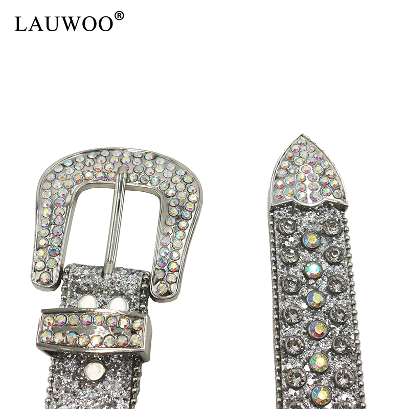 Cintura con rivetti con strass Cintura in PU glitterata Cintura per pantaloni jeans Hip Hop Cintura da cowboy punk Cinture da cowgirl per donna Uomo abbastanza fine 6