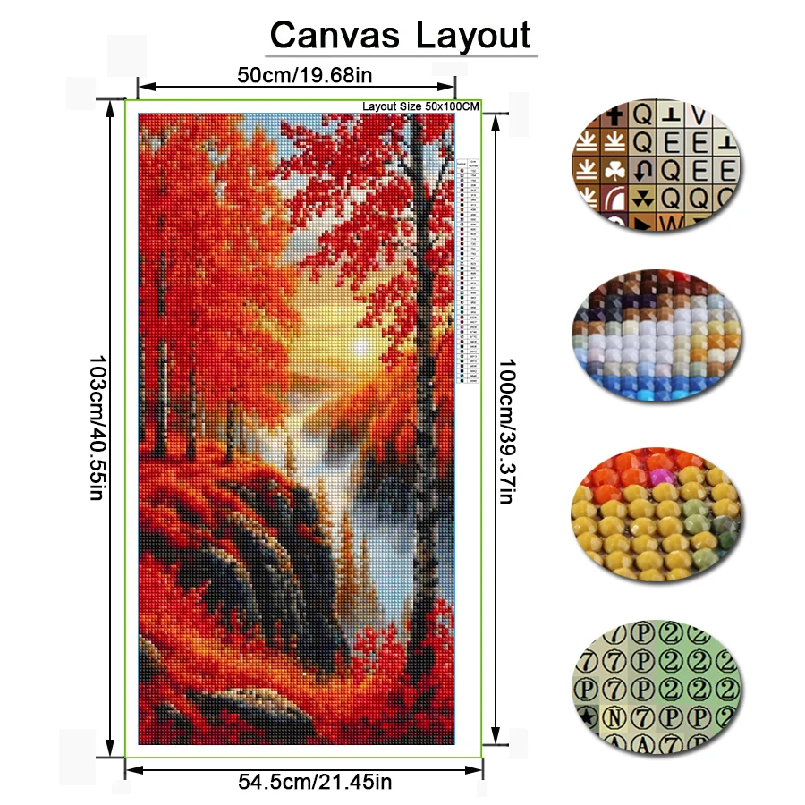 Fullcang Sunset Foresta Rossa Paesaggio Kit di pittura diamante fai da te di grandi dimensioni Immagine di ricamo mosaico con trapano rotondo quadrato completo 2
