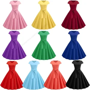 Abito vintage estivo da donna con cintura manica corta scollo a V eleganti abiti da festa retrò altalena 1