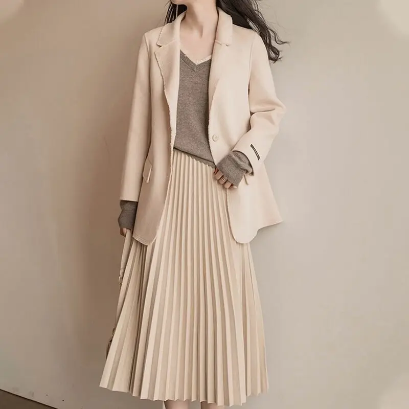 Nuova gonna a pieghe tinta unita a vita alta autunno inverno tutto-fiammifero sciolto gioventù Vintage gonna a trapezio moda elegante abbigliamento donna 6