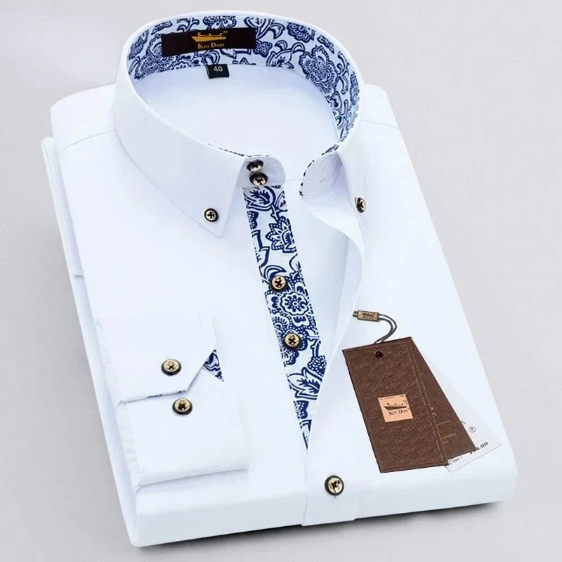 Camicia da uomo in cotone Camicie eleganti con colletto da lavoro formale Manica lunga Primavera Autunno Abbigliamento casual Slim Fit Social Nero Blu Bianco 2