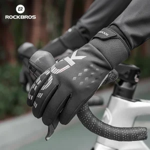 ROCKBROS Guanti da bicicletta caldi addensati invernali Touch Screen Guanti da bici riflettenti con imbottitura antiurto Guanti da ciclismo in pile antivento 1