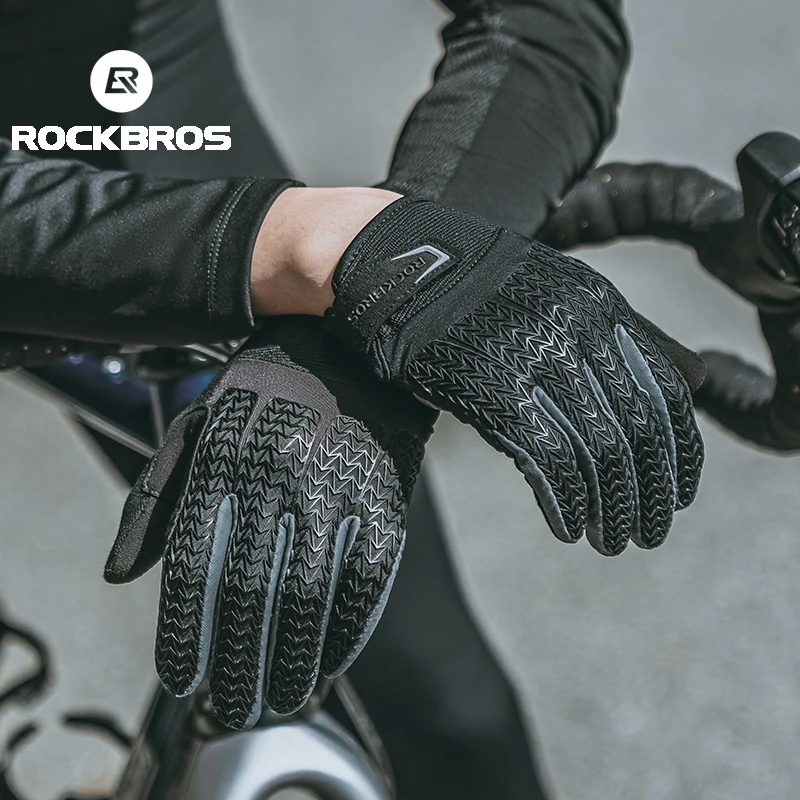 ROCKBROS Guanti da ciclismo antivento Touch Screen Equitazione MTB Guanti da bicicletta Guanti termici caldi da moto Guanti da bici autunnali invernali 6