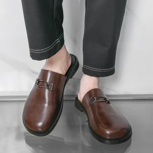 Scarpe in pelle da uomo marroni con scarpe casual a punta tonda, scarpe da uomo taglie forti per l'autunno e l'inverno, pantofole da esterno 1