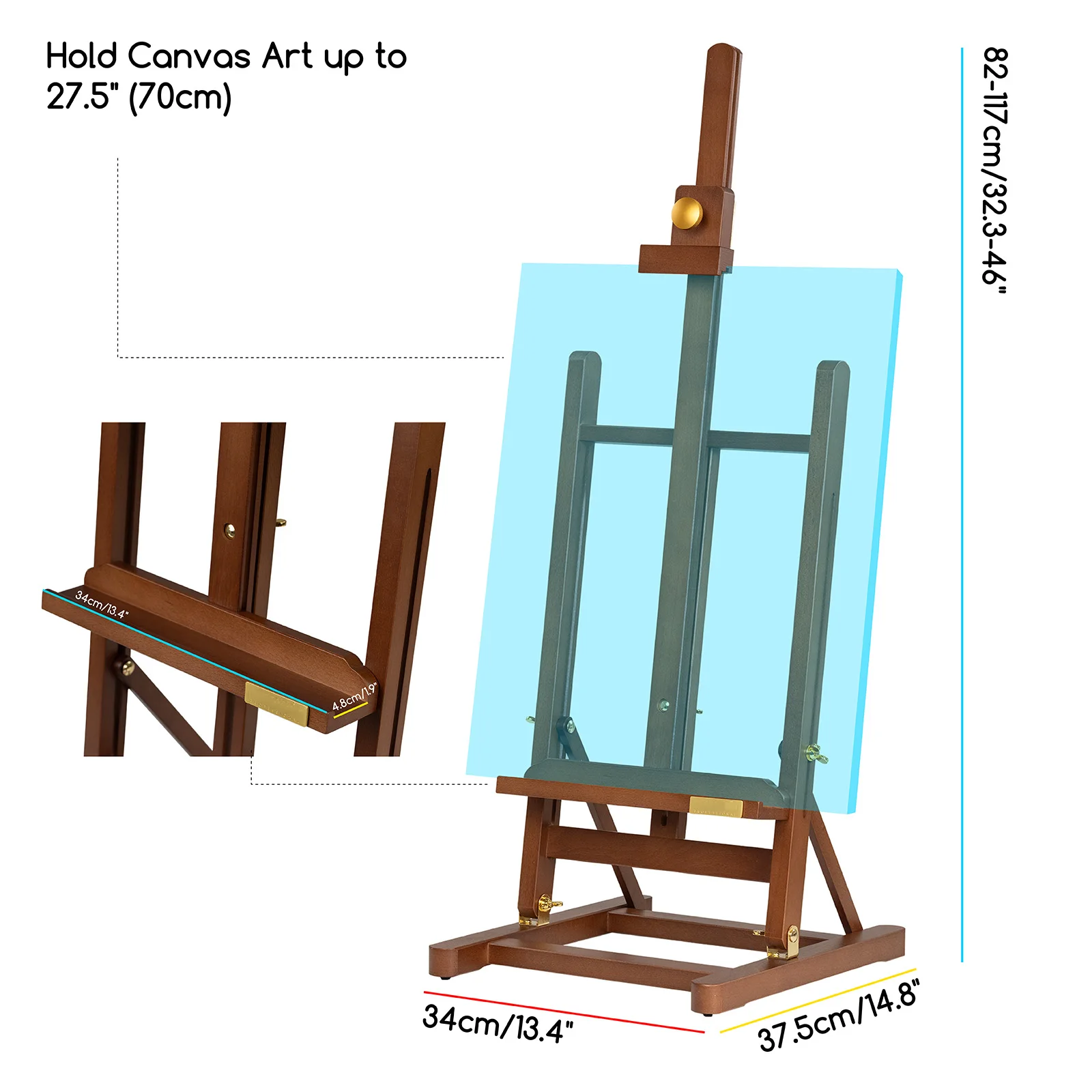Cavalletto da tavolo regolabile a forma di H in legno massello – supporto per pittura, disegno e esposizione, pieghevole e stabile, ideale per artisti e uso domestico 3
