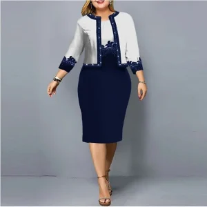 Primavera Estate Nuove donne solide Abiti eleganti Moda Cardigan stampato floreale Top e abito senza maniche Set casual eleganti in due pezzi 1