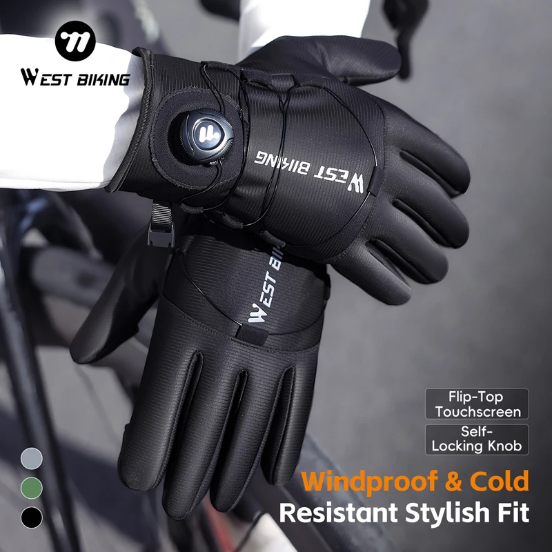 WEST BIKING Guanti da bicicletta autobloccanti invernali Guanti da ciclismo termici caldi con dita intere Guanti sportivi con chiusura a torsione touchscreen 3