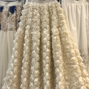 Elegante gonna soffice con fiori di rosa tridimensionali pesanti Nuova moda francese a vita alta grande altalena gonne lunghe a trapezio 1