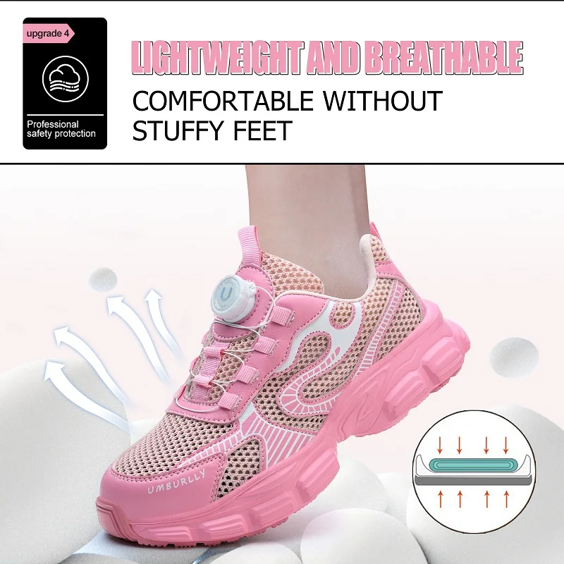Pulsante rotante Scarpe antinfortunistiche da donna Scarpe da ginnastica da lavoro traspiranti Scarpe con punta in acciaio Scarpe protettive da donna Scarpe da lavoro antiforatura 5