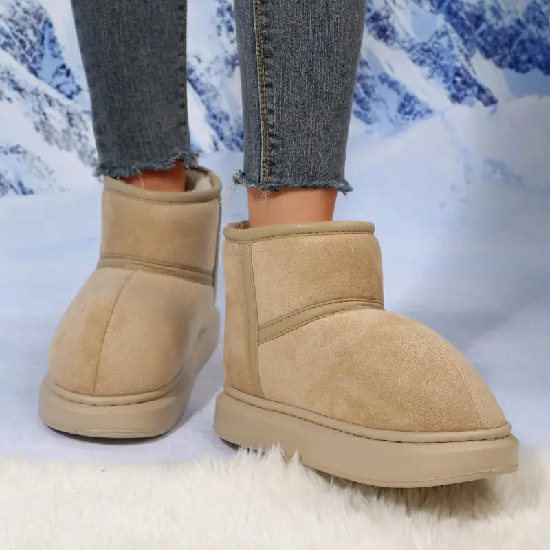 Stivaletti da neve in pelle scamosciata con fondo spesso e punta tonda carina da donna 2025 Stivaletti lunghi in peluche caldi invernali Stivaletti corti da donna pelosi 6