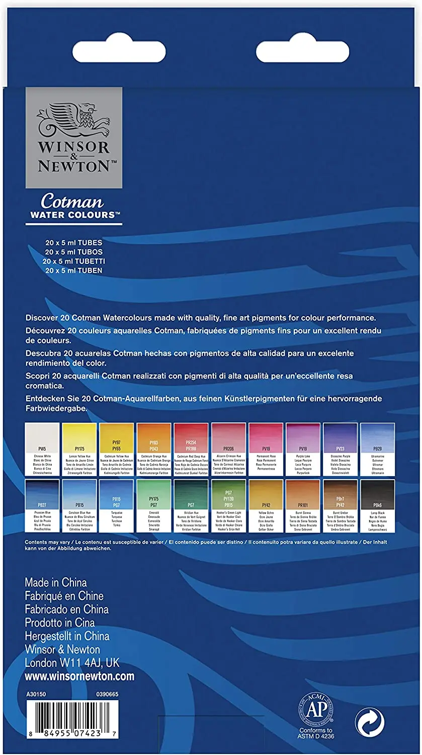 Winsor & Newton Cotman Set di colori ad acquerello 10/20 colori 5 ml (0,17 once) Tubi di alluminio Principianti Aquarela Pittura Rifornimenti d'arte 6