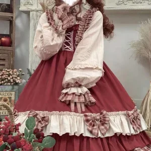 KOSAHIKI Abito scozzese con fiocco gotico giapponese Harajuku Dolce Lolita Girl Cosplay Abiti interi Kawaii Ruffles Party Vestido 1