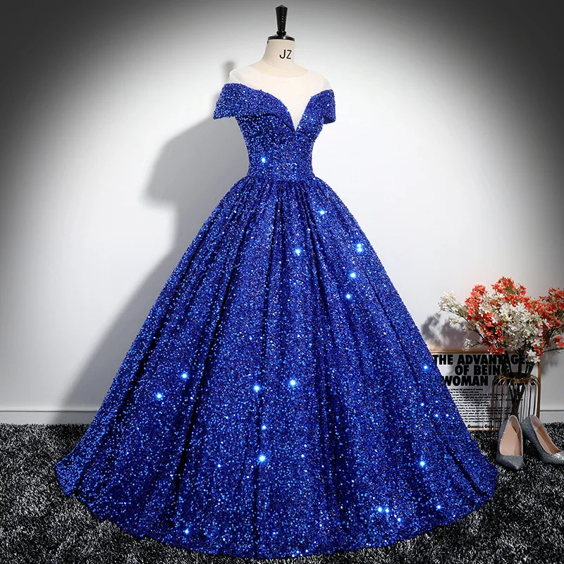 Abito da sera monospalla, paillettes da donna, nuovo costume da spettacolo solista sul palco del 2025, incontro annuale dell'esame d'arte vocale, gonna soffice 2