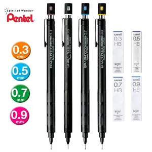 Pentel PG1000 Graph For PRO Matita meccanica nera, set di matite professionali multiuso da 0,3 ~ 0,9 mm per disegnare e schizzi 1