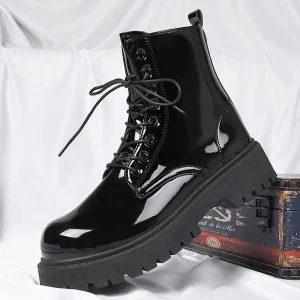 Stivali con plateau casual da uomo autunnali Scarpe dal design semplice con lacci Stivaletti robusti di alta qualità Scarpe comode da esterno Taglie forti 1