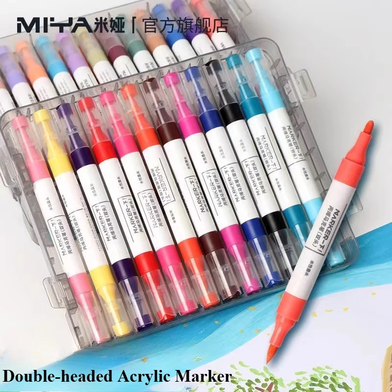 Penne per vernice acrilica Miya, pennarelli a doppia punta con punta a pennello e punta fine 12/24/36/48 colori disegno artigianato fai da te creazione di materiali artistici 6