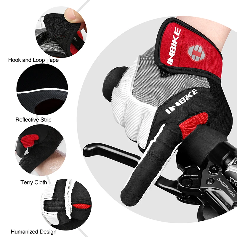 Guanti da ciclismo INBIKE Full Finger guanti da bicicletta MTB durevoli per l'equitazione accessori per moto all'aperto Touch Screen imbottiti IF239 3