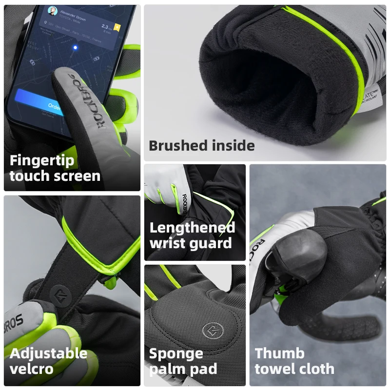 Guanti da ciclismo ROCKBROS Guanti antivento resistenti all'usura antiscivolo Guanti da bici riflettenti per equitazione all'aperto Mantieni caldo il touch screen 6