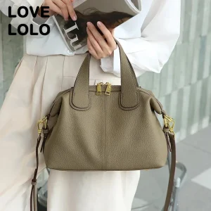 Borsa tote in pelle di vacchetta naturale per donna Borsa a tracolla retrò di grande capacità Borsa a tracolla da donna matura Borsa classica 2025 1